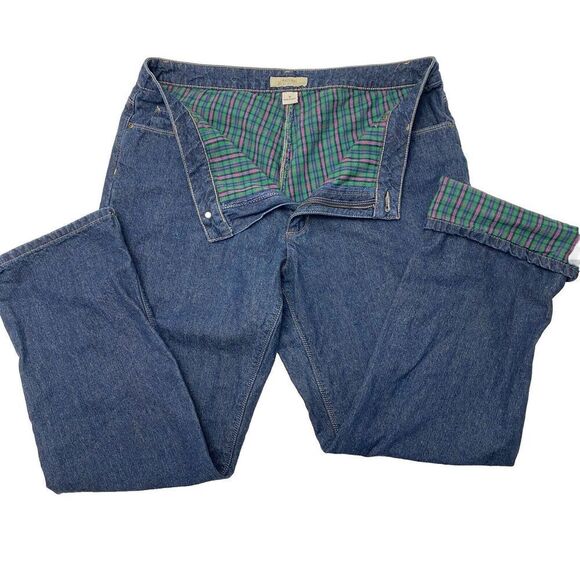 Natural Reflections Fleece Green Plaid Flannel Lined Straight Leg Jeans Women 16 - Picture 1 of 10